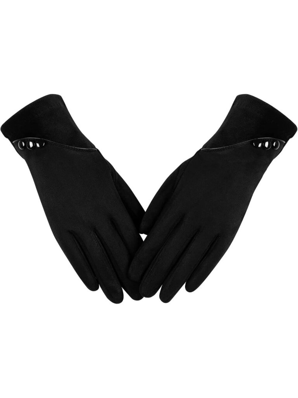 Women Black Sensitive Touch Screen Texting Fingers Fleece Lined Windproof Gloves